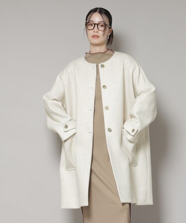 ノーカラーコクーンミドルコート
