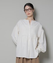 ウールライクポリエステル前後2way切り替えペプラムブラウス(セットアップ可)