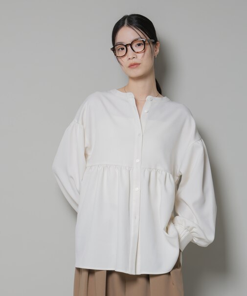 ウールライクポリエステル前後2way切り替えペプラムブラウス(セットアップ可)