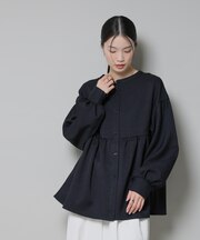 ウールライクポリエステル前後2way切り替えペプラムブラウス(セットアップ可)