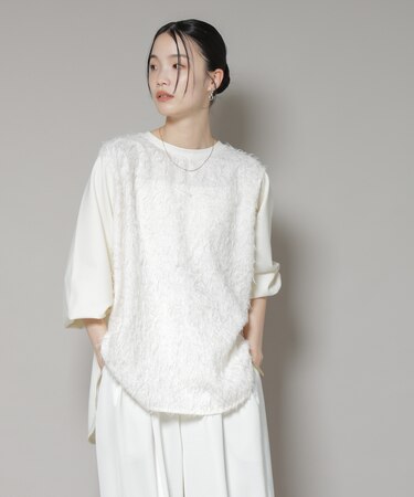 フロントシャギーコンビカットトップス