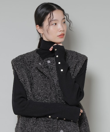 洗濯機洗可メタルボタンリブニット