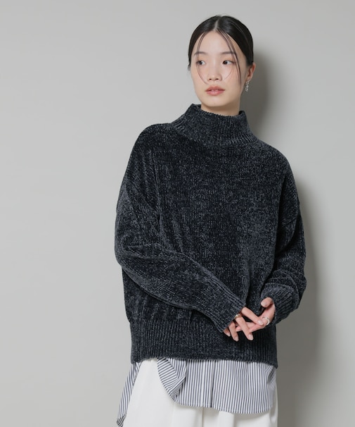 ベロアモールハイネックワイドニット