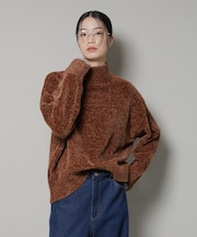 ベロアモールハイネックワイドニット