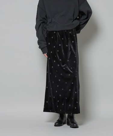 刺繍ベロアカットナロースカート(セットアップ可)