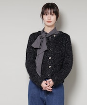 チュールシャギークルーネックニットカーディガン