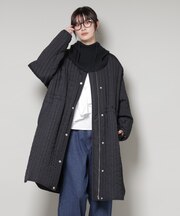 撥水加工 中綿キルティングウエストドロストノーカラーコート