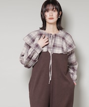 フリルカラーオンブレーチェックブラウス(セットアップ可)