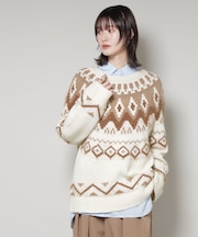 シャギーミックス求心柄ニットトップス