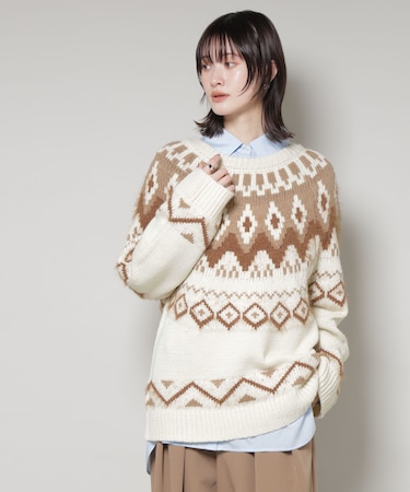 シャギーミックス求心柄ニットトップス