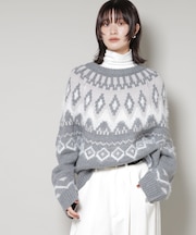 シャギーミックス求心柄ニットトップス