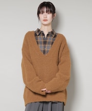 深Vネックオーバーニットプルオーバー