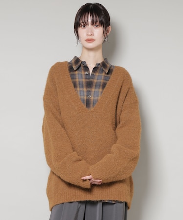 深Vネックオーバーニットプルオーバー