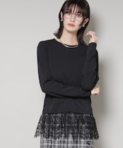 裾レースドッキングロングTシャツ