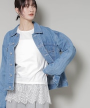 裾レースドッキングロングTシャツ