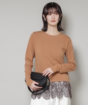 裾レースドッキングロングTシャツ