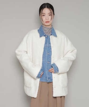 ソフトボアノーカラーミドルコート