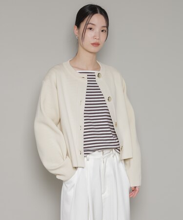 ビッグボタンクルーネックニットカーディガン