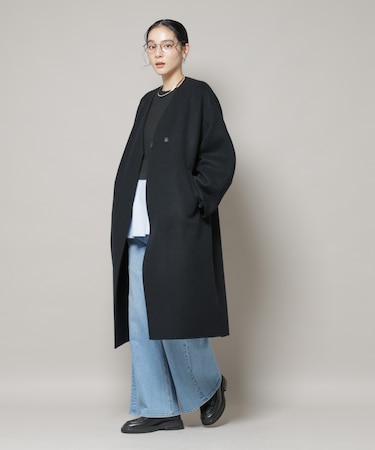 SUPER110blend リバーノーカラーロングコート