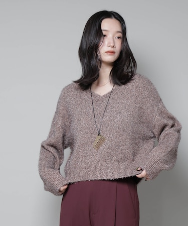 前後2wayラメミックスフェザーニット