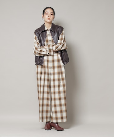オンブレーチェックジャンプスーツ
