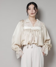 レースコンビギャザーブラウス