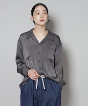 サテンオープンカラーシャツ(セットアップ可)