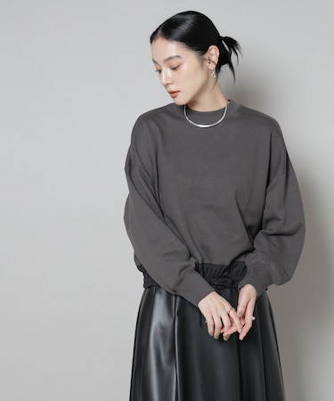 ブロード切替クルーネック裏毛トップス