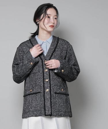 ネップツイードノーカラージャケット