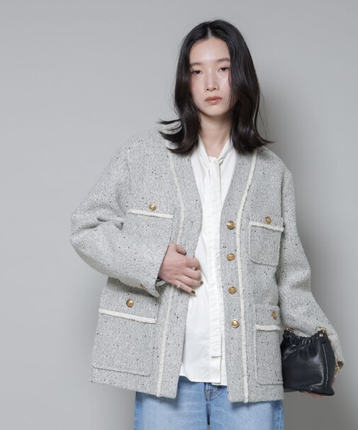 ネップツイードノーカラージャケット