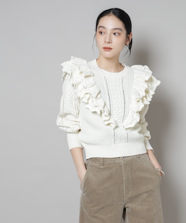 フリルケーブルニットプルオーバー
