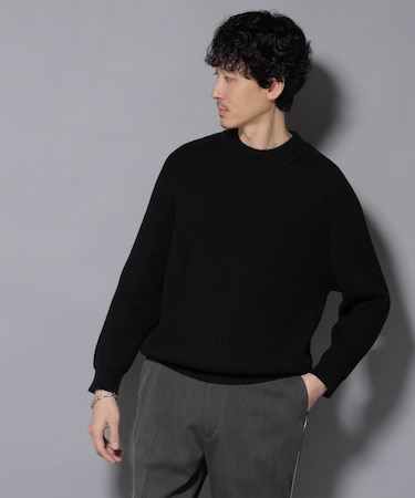 コットンMIXバルキーモックネックニット