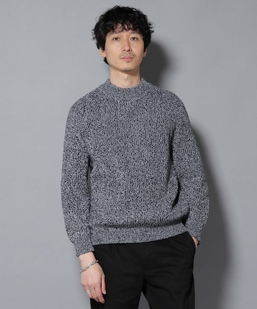 コットンMIXバルキーモックネックニット