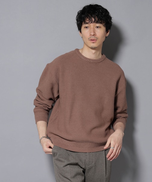 コットンMIXバルキーカノコクルーネックニット