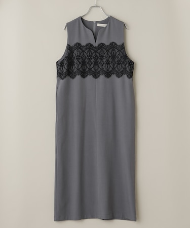 レース切り替えノースリーブワンピース