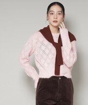 ヘアリー透かしダイヤ柄ニットプルオーバー