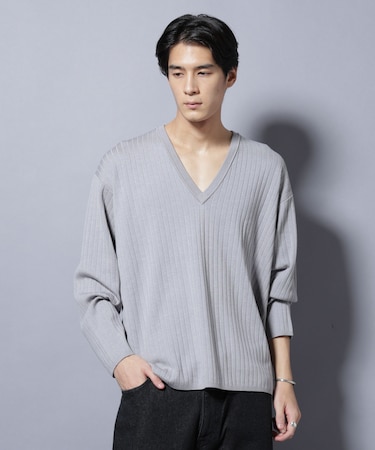 CICA&UVカット リブニットVネック