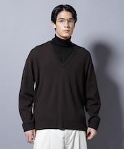 CICA&UVカット リブニットVネック