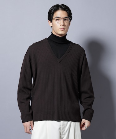 CICA&UVカット リブニットVネック