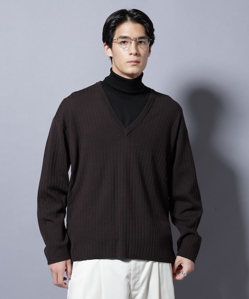 CICA&UVカット リブニットVネック