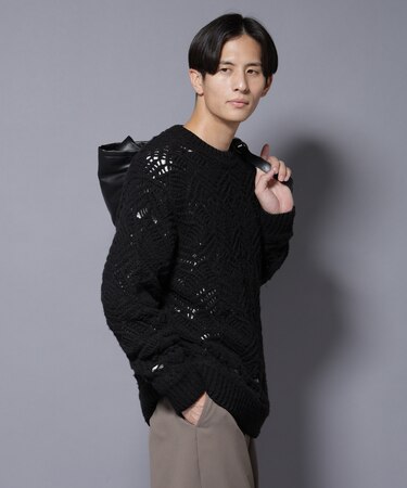 透かし編み クルーネックニット