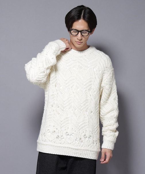 透かし編み クルーネックニット