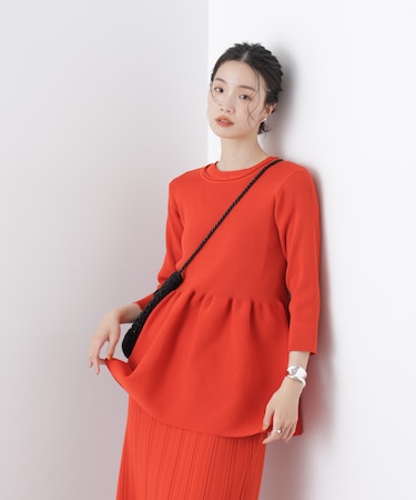 洗濯機洗い可スポンディッシュニットペプラムシルエットトップス