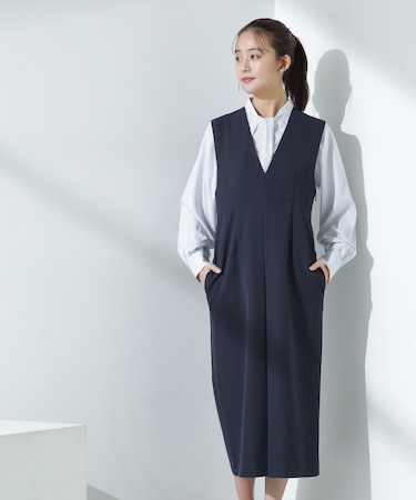 デイリーファンクション Vネックタックワンピース(セットアップ可)