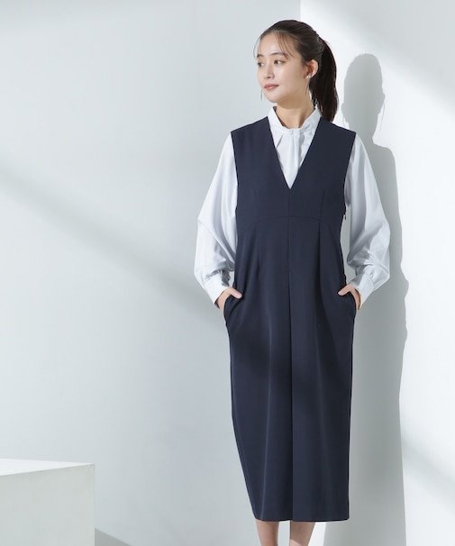 デイリーファンクション Vネックタックワンピース(セットアップ可)