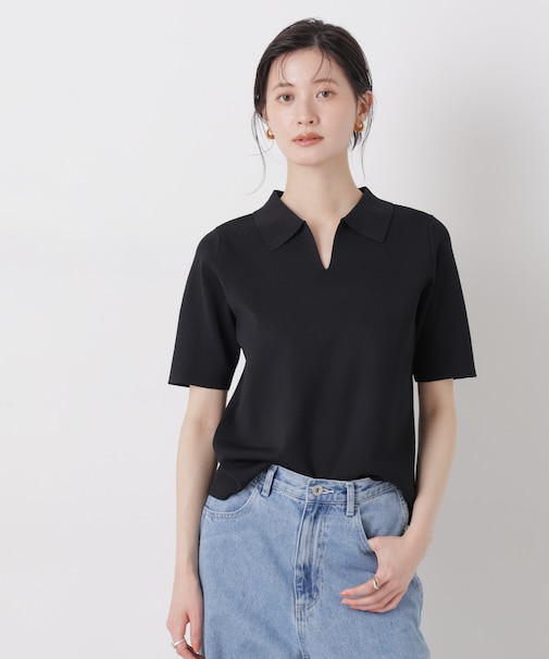 洗濯機洗い可UVカット接触冷感衿付き半袖ポロニット