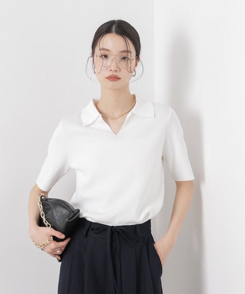 洗濯機洗い可UVカット接触冷感衿付き半袖ポロニット