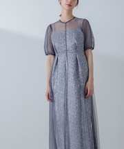 kaene／プリントジャガード×チュールドレス