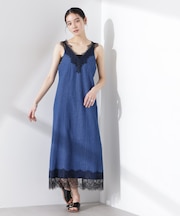 レースディティールデニムドレス