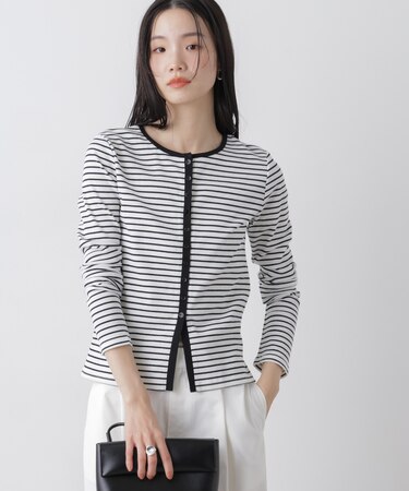 前後2wayスパンテレコカットボーダークルーカーディガン